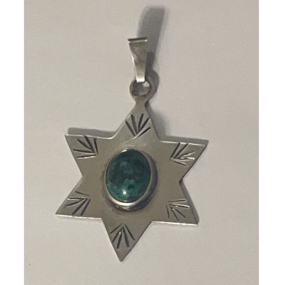 Sterling Silver 925 Star of David Magen David Eilat Stone Pendant - VTG Judaica